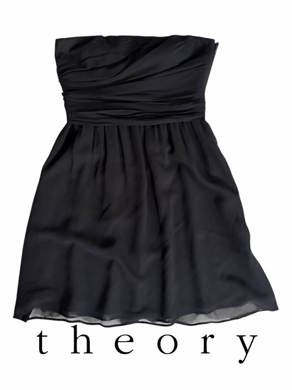 Theory 100% silk Black Strapless A-Line Cocktail Dress Y2K VTG LBD 6